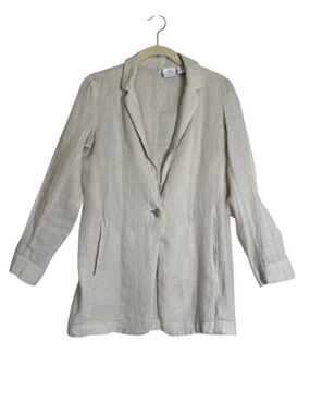 HALSTON 100% Linen Blazer Jacket Tan Beige Neutral Single Button Women’s SZ XS